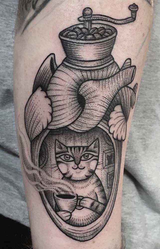 Eu acho que vi um gatinho escondido em uma tatuagem 3D.