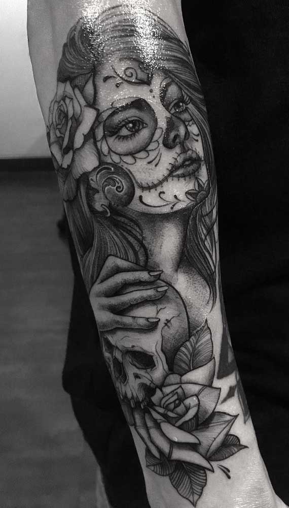 Veja que bela imagem você pode fazer como tatuagem catrina no antebraço.