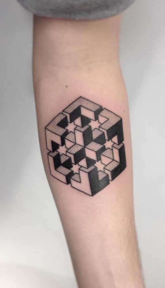 Veja esse formato de tatuagem geométrica que ao se encaixar se transforma em um objeto.