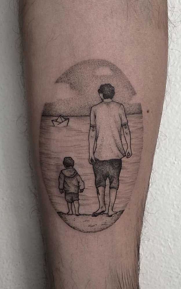 Tatuagem de pai para filho. A dica aqui é eternizar um momento 