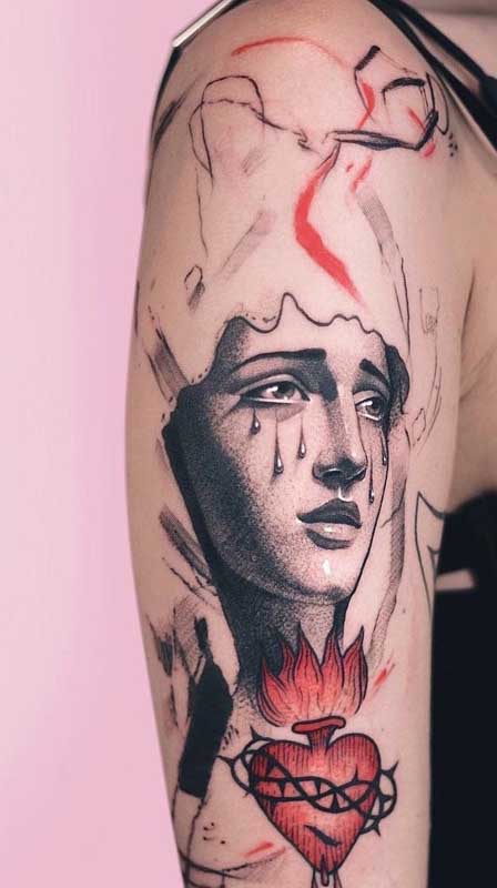 A dor e o sofrimento das mártires também pode ser representado na tatuagem