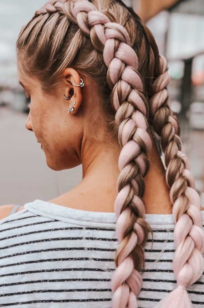 Trança boxeadora com lã cor de rosa